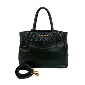 Miu Miu MIUMIU VIT.SHINE TRAP Leather 2-Way Shoulder Bag, Handbag, Tote Black...